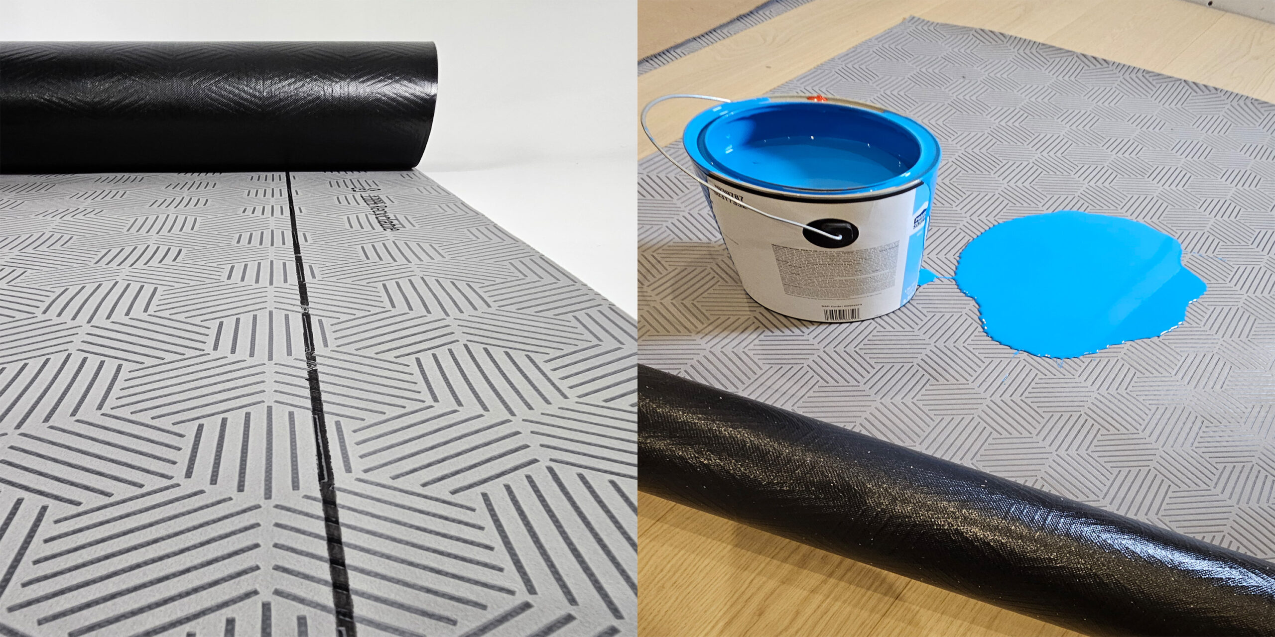 Side-by-side image showing Gator Guard Titanium’s Hexa Grip™ texture and waterproof protection against blue paint spill